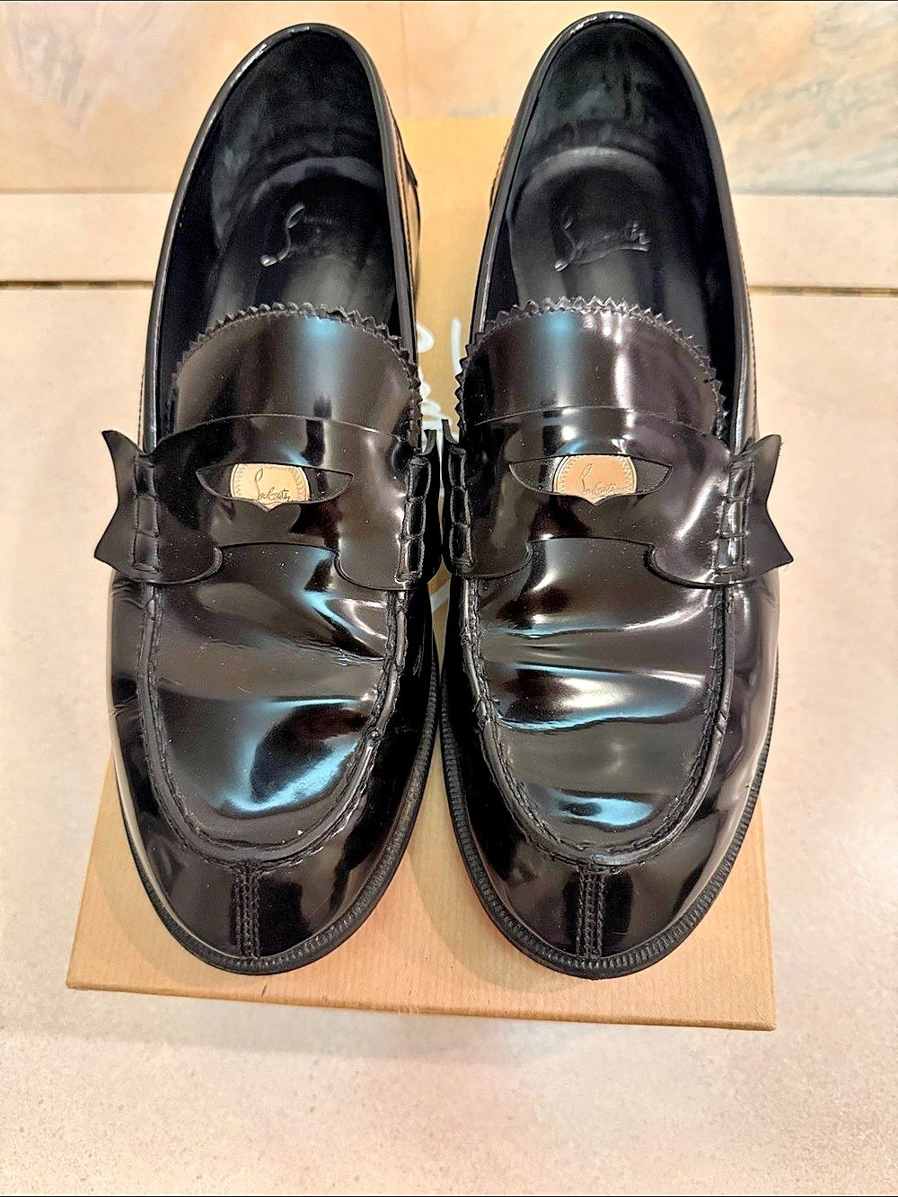 Christian Louboutin Penny Donna Flat Patent Loafers Black EU 40
